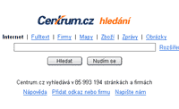Vyhledávací homepage Cetnrum.cz