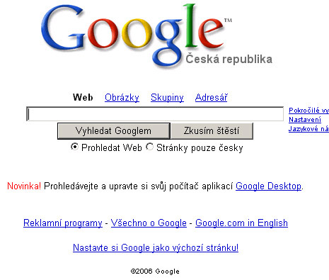 Google.cz v eskm prohlei